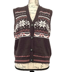 Vintage Leslie Fay Holiday Sweater Vest Cabincore Festive Size Large